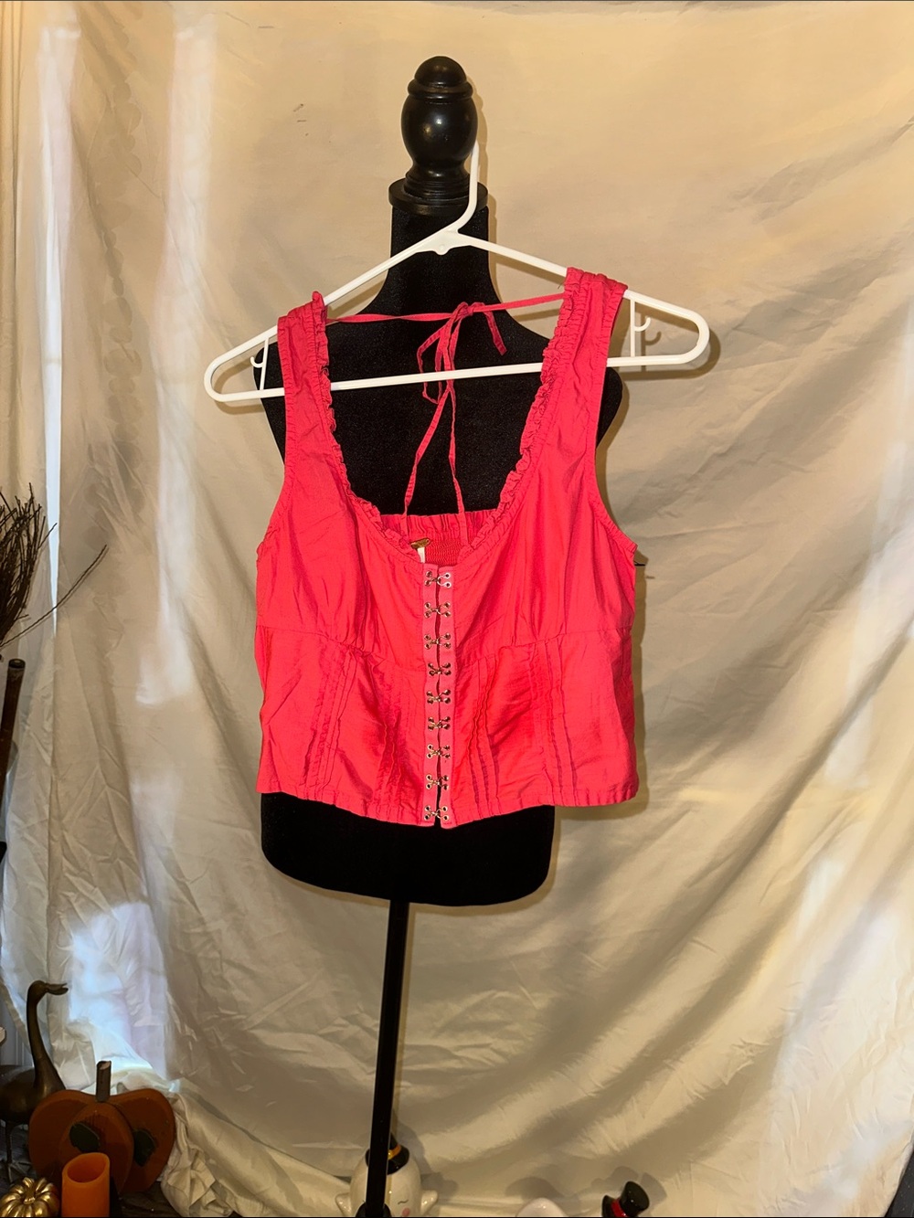 Free People Bright Pink Lace-Up Crop Tank